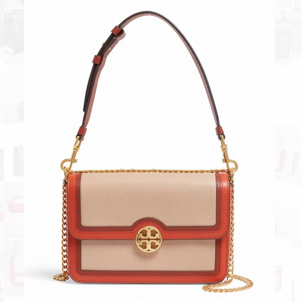Tory Burch Beige and Red Leather Crossbody Bag with Gold Hardware